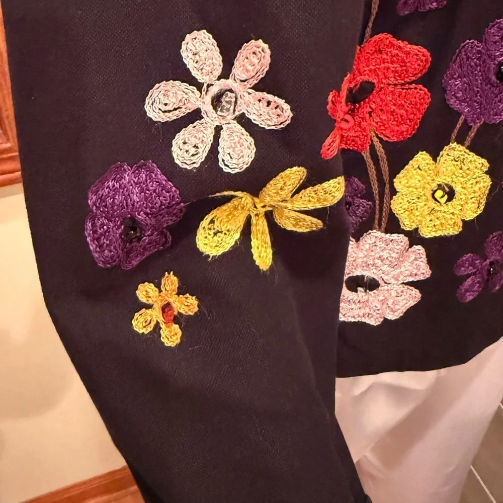 ANAGE Embroidered Floral Cotton Jacket Shirt | Size M